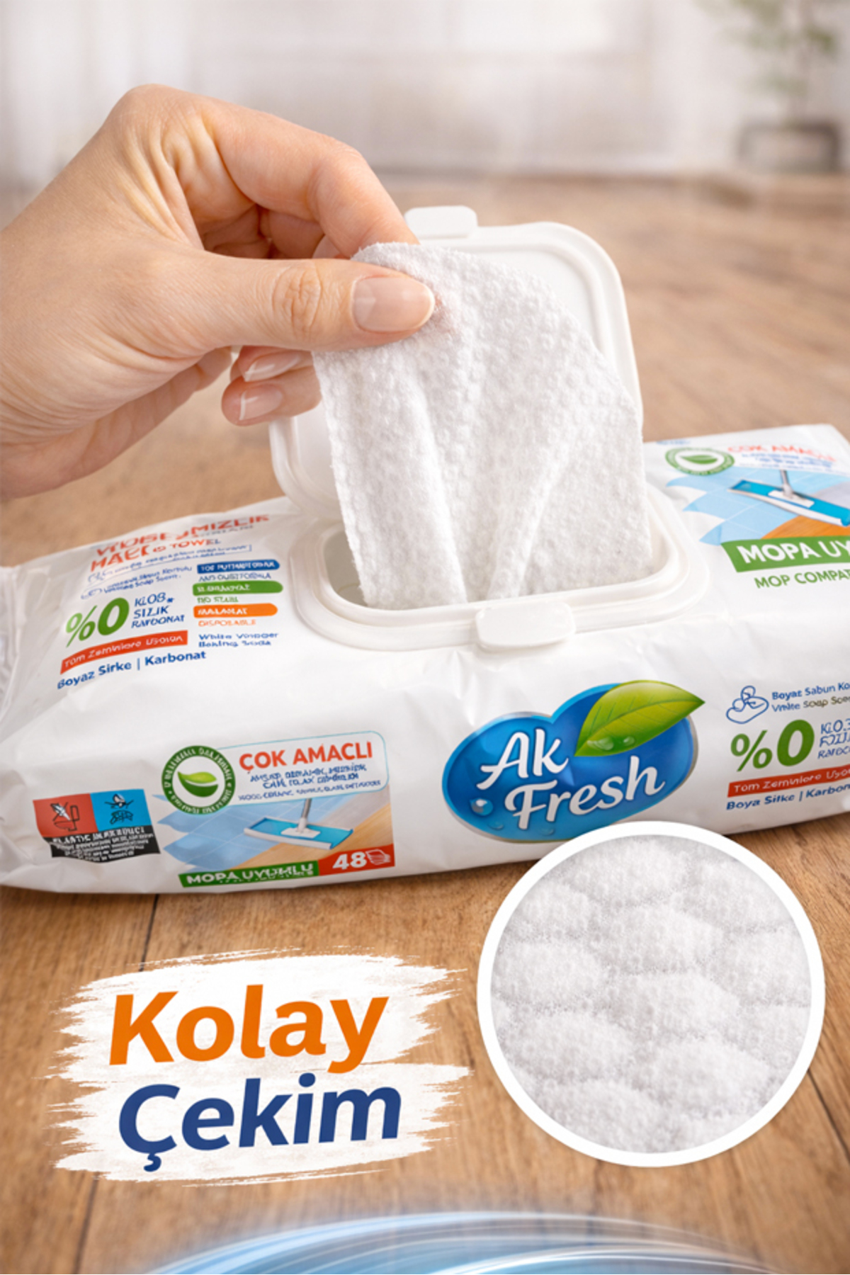 Mop Bezi 2x48 Adet 96 Yaprak Islak Mendil Beyaz Sabun Kokulu Tüm Zeminler İçin - 8684808273051KEP - akfresh-mopbezi
