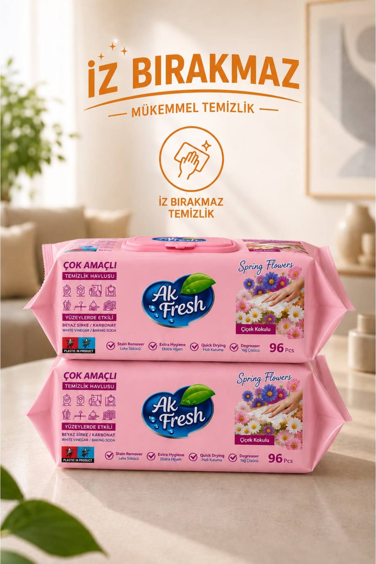 Çok Amaçlı Temizlik Havlusu Bahar Çiçekleri Kokulu 96 Yaprak Islak Temizlik Bezi - 8683642246542 - KP654